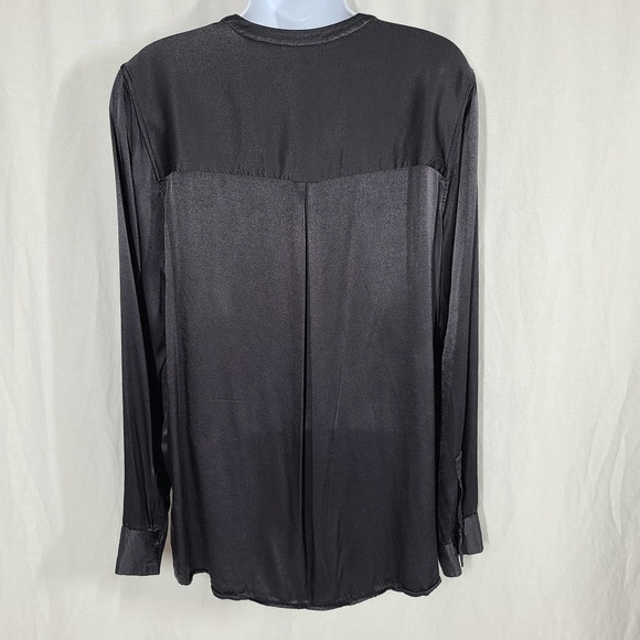 Rails Reiss Satin Popover Top Half Button Long Sleeve Crepe Slate Gray Large - Picture 4 of 14